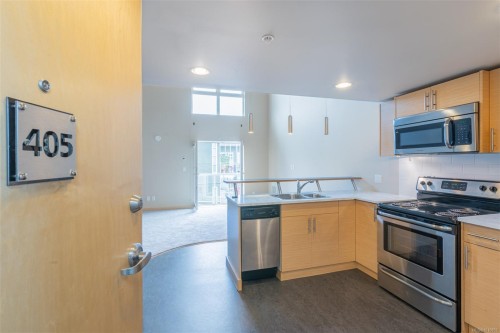 405-787 Tyee Rd, Victoria, BC - Indoor Photo Showing Kitchen With Double Sink