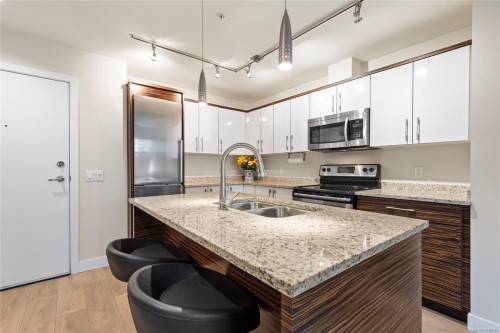 206-4040 Borden St, Saanich, BC - Indoor Photo Showing Kitchen With Double Sink