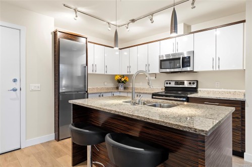206-4040 Borden St, Saanich, BC - Indoor Photo Showing Kitchen With Double Sink