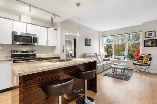 206-4040 Borden St, Saanich, BC - Indoor Photo Showing Kitchen With Double Sink