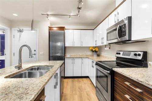 206-4040 Borden St, Saanich, BC - Indoor Photo Showing Kitchen With Double Sink With Upgraded Kitchen