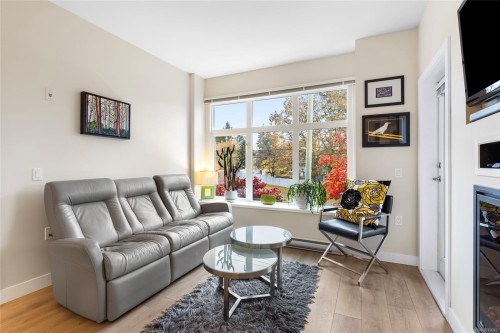 206-4040 Borden St, Saanich, BC - Indoor Photo Showing Living Room With Fireplace