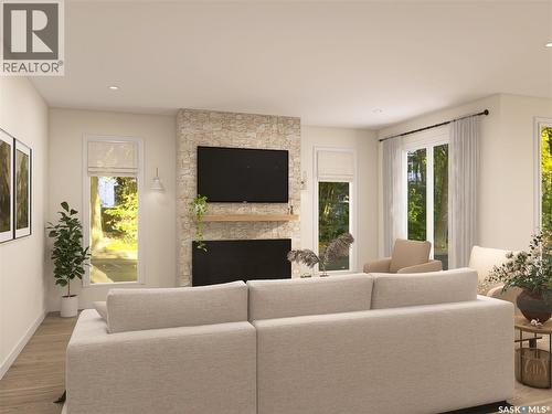 13 Sunterra Drive, Shields, SK - Indoor Photo Showing Living Room With Fireplace