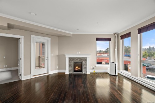 203-751 Goldstream Ave, Langford, BC - Indoor Photo Showing Living Room With Fireplace