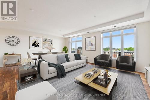 Virtually staged - 404 - 65 Bayberry Drive, Guelph (Village By The Arboretum), ON - Indoor Photo Showing Living Room