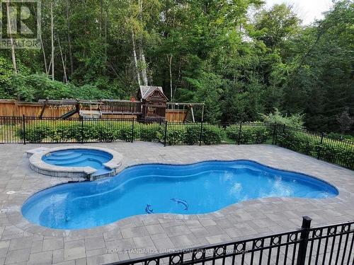 In-Ground Heated Saltwater Pool with Waterfall - 215 Dock Road, Barrie, ON - Outdoor With In Ground Pool With Backyard
