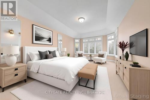 Virtual Staged Primary Suite - 552 Falconridge Crescent, Kitchener, ON - Indoor Photo Showing Bedroom