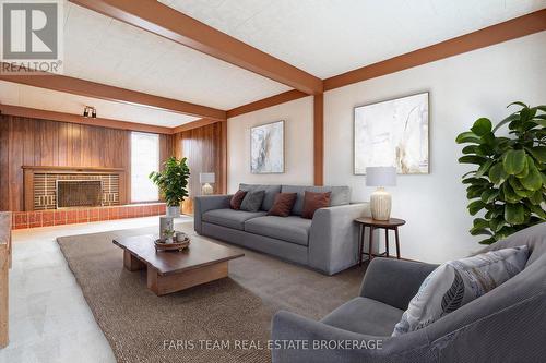 Digitally Staged - 175 Mary Street, Orillia, ON - Indoor Photo Showing Living Room With Fireplace