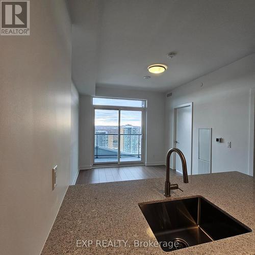 Open Concept Living/Dining - 2702 - 25 Wellington Street S, Kitchener, ON - Indoor Photo Showing Kitchen With Double Sink