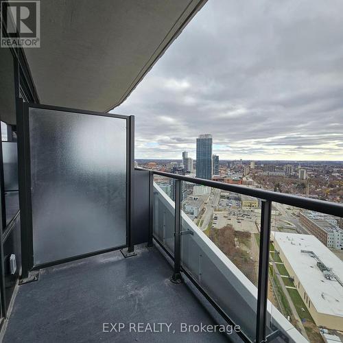 Balcony off of Living Room - 2702 - 25 Wellington Street S, Kitchener, ON - Outdoor With Balcony With View With Exterior