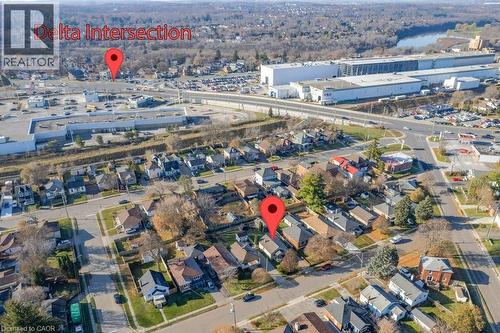Aerial overview of property's location with nearby suburban area - 131 Elmwood Avenue, Cambridge, ON - Outdoor With View