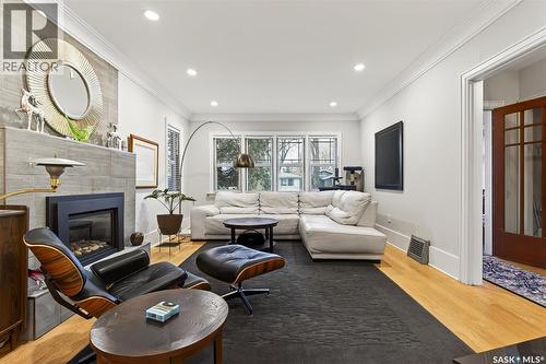 3423 Victoria Avenue, Regina, SK - Indoor Photo Showing Living Room With Fireplace