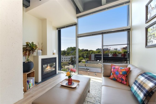 513-1061 Fort St, Victoria, BC - Indoor Photo Showing Living Room With Fireplace