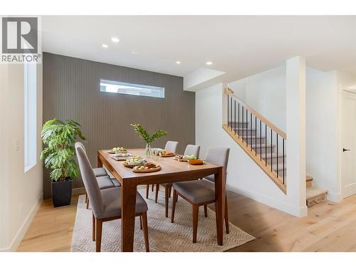 Virtually staged with fun design ideas - 857 Kinnear Court, Kelowna, BC - Indoor Photo Showing Dining Room