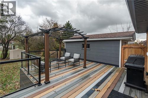 Wooden terrace with a storage unit, area for grilling, and a pergola - 266 Melrose Avenue, Kitchener, ON - Outdoor With Deck Patio Veranda With Exterior