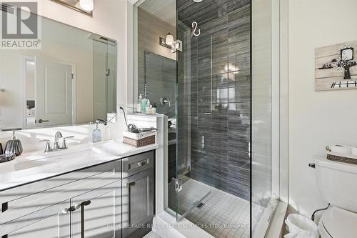 Primary Ensuite Offers a Frameless Glass Shower - 3300 Jacob Way, Oakville, ON - Indoor Photo Showing Bathroom