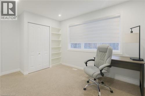 Office area with light colored carpet and recessed lighting - 235 Pineland Court Unit# Upper, Waterloo, ON - Indoor Photo Showing Office