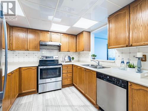 Newer stainless steel appliances - 306 - 26 Hall Road, Halton Hills, ON - Indoor Photo Showing Kitchen With Double Sink