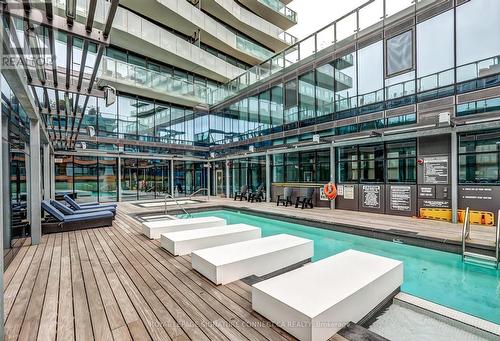 Pool deck & hot tub - 2104 - 390 Cherry Street, Toronto, ON -  With In Ground Pool