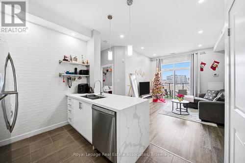 616 - 125 Shoreview Place, Hamilton, ON - Indoor Photo Showing Kitchen With Fireplace With Double Sink With Upgraded Kitchen