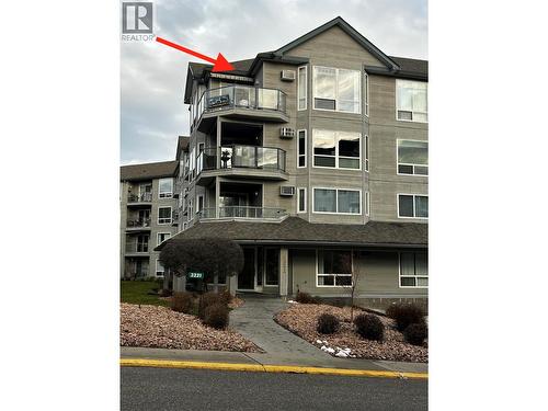 Top Floor Corner unit beside stairs - 3221 Centennial Drive Unit# 401, Vernon, BC - Outdoor With Balcony With Facade