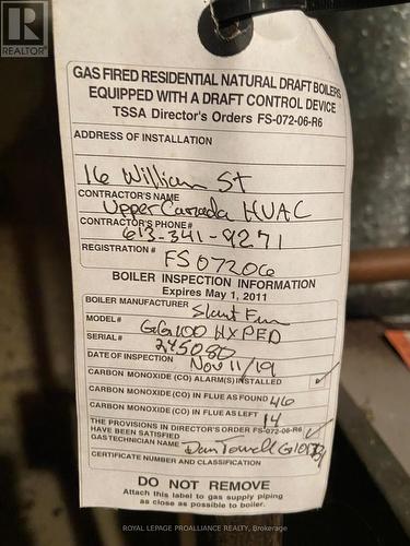boiler inspection - 16 William Street, Brockville, ON - Other