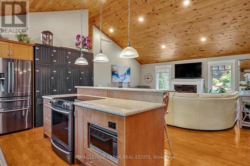 1898 Lakehurst Road, Trent Lakes, ON - Indoor Photo Showing Kitchen With Fireplace