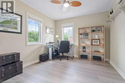 Office space featuring light wood-style floors and a ceiling fan - 119 Parkview Lane, Rockwood, ON - Indoor Photo Showing Other Room