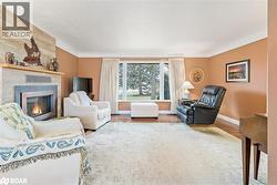 Living room featuring a fireplace and wood finished floors - 