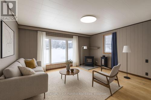 Living Room Virtually Staged - 34 George Street N, West Grey, ON - Indoor Photo Showing Living Room With Fireplace