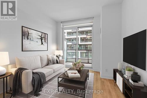 Virtually Staged - 1402 - 65 Broadway Avenue, Toronto, ON - Indoor Photo Showing Living Room