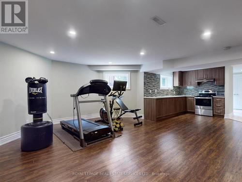 Recreation Room and Kitchen in Walk-Up Basement - 1511 Haig Boulevard, Mississauga, ON - Indoor Photo Showing Gym Room