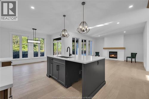 2516 Mayfair South, Lasalle, ON - Indoor Photo Showing Kitchen With Fireplace With Double Sink