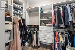 Spacious closet with dark wood-style floors - 