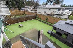 Fenced backyard with a patio area and a residential view - 