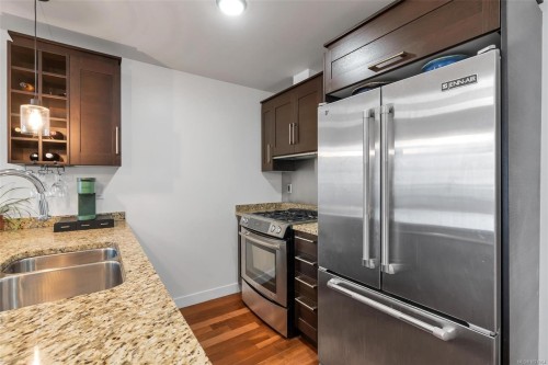 N607-737 Humboldt St, Victoria, BC - Indoor Photo Showing Kitchen With Stainless Steel Kitchen With Double Sink