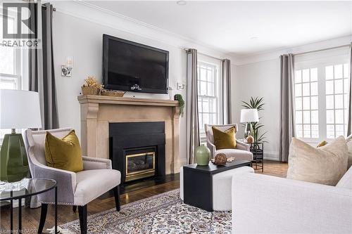 63 Dalewood Crescent, Hamilton, ON - Indoor Photo Showing Living Room With Fireplace