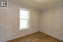 Spare room with dark wood-type flooring and ornamental molding - 