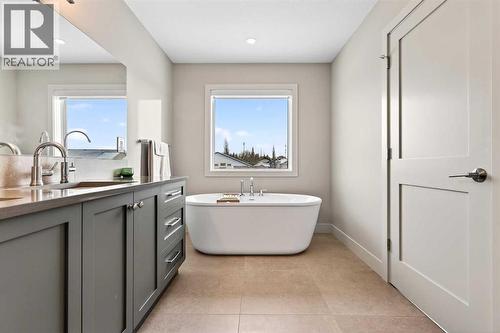 Mirolin Azzura Beacon Freestanding Tub - 24 Napoleon Meadows Way, Innisfail, AB - Indoor Photo Showing Bathroom