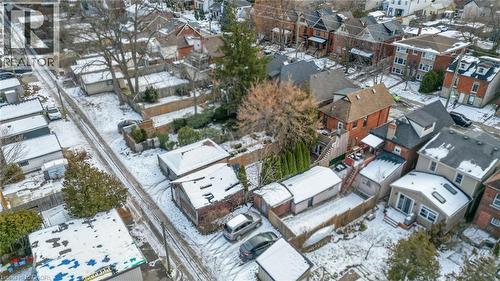 Aerial view of the garage and gate leading to the laneway. - 388 Charlton Avenue W, Hamilton, ON - Outdoor With View