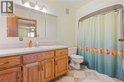 Bathroom with a shower with curtain and vanity - 