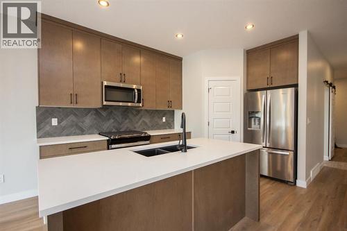 Photos and renderings are examples from a similar home built previously and do not necessarily reflect finished and colours used in this home - 37 Terra Close, Red Deer, AB - Indoor Photo Showing Kitchen With Stainless Steel Kitchen With Double Sink