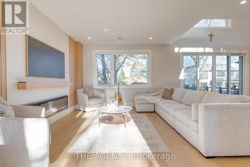 Family room Facing North East for sunrise - 519 Third Line, Oakville, ON - Indoor Photo Showing Living Room With Fireplace
