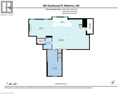 Basement Floorplan - 593 Guildwood Place, Waterloo, ON - Other