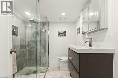 Tasteful finishes in the basement 3 pce bathroom - 17 Gary Avenue, Hamilton, ON - Indoor Photo Showing Bathroom
