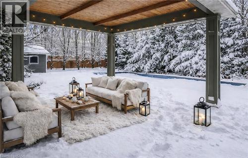 Snow covered patio with an outdoor living space - 640 George Street, Burlington, ON - Outdoor