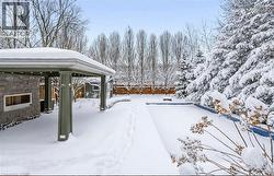 View of yard layered in snow - 