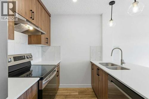 102, 156 Park Street, Cochrane, AB - Indoor Photo Showing Kitchen With Double Sink