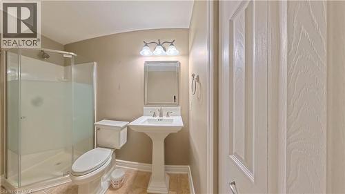 Bathroom with a shower stall and tile patterned flooring - 919 Zeller Crescent, Kitchener, ON - Indoor Photo Showing Bathroom