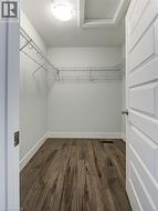 Walk in closet featuring dark wood-type flooring - 